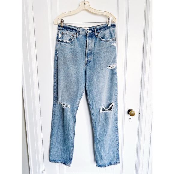 AGOLDE • 90's Mid Rise Loose jean straight distressed Isolate wash ripped baggy - Picture 2 of 15